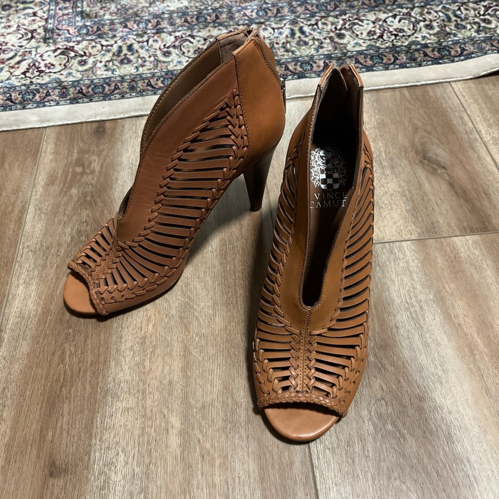 Vince Camuto Tan Cutout Peep Toe Heels